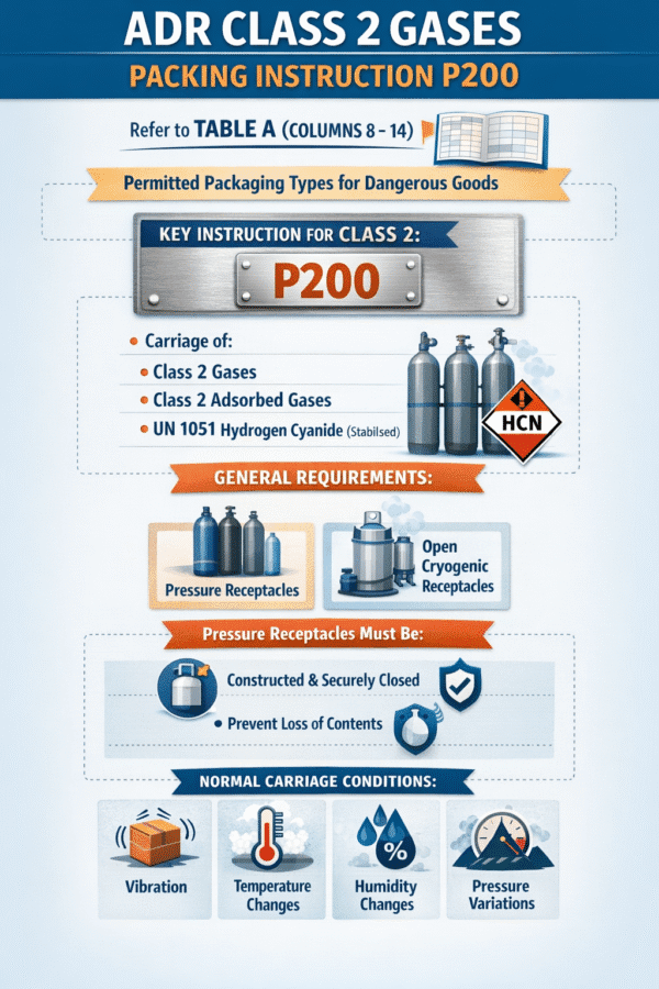 ADR Class 2 – Gases: UN 1001–1057, Packing Rules & Vehicle Codes